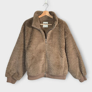 Abercrombie & Fitch Faux Fur Jacket MEDIUM Fuzzy Full Zip Modern Chic Cozy EUC